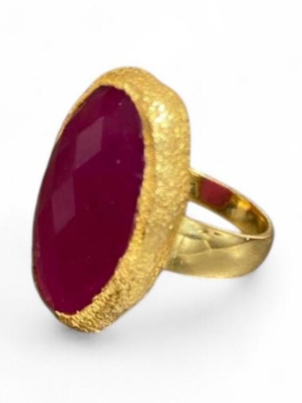 Gold-Plated Ring with Deep Pink Faceted Stone